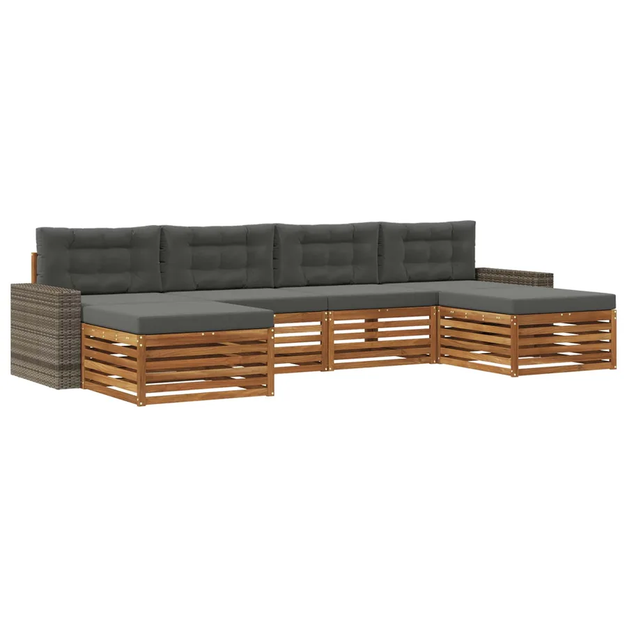 Ensembles de canapés avec coussin 6 pcs Bois d'Acacia Massif - 2