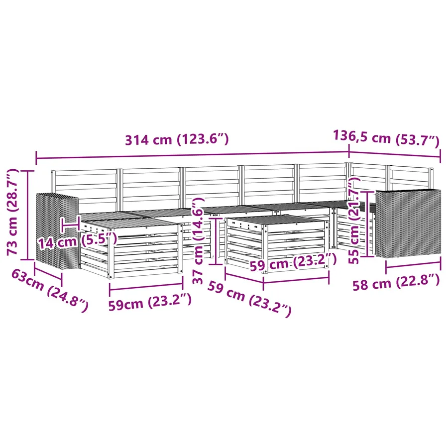 Ensemble de canapés d'extérieur 8 pcs Naturel - 8