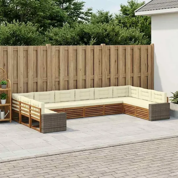 Ensembles de canapés avec coussin 10 pcs Bois d'Acacia Massif