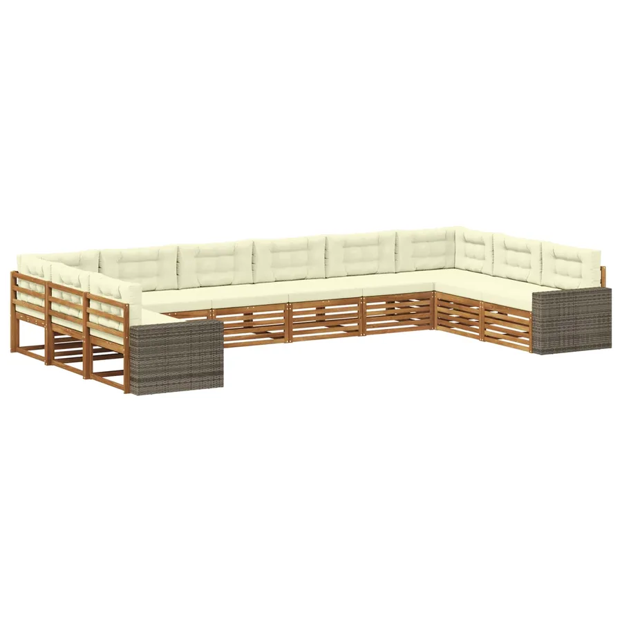 Ensembles de canapés avec coussin 10 pcs Bois d'Acacia Massif - 2