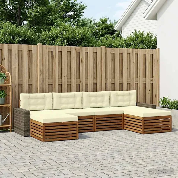 Ensembles de canapés avec coussin 6 pcs Bois d'Acacia Massif