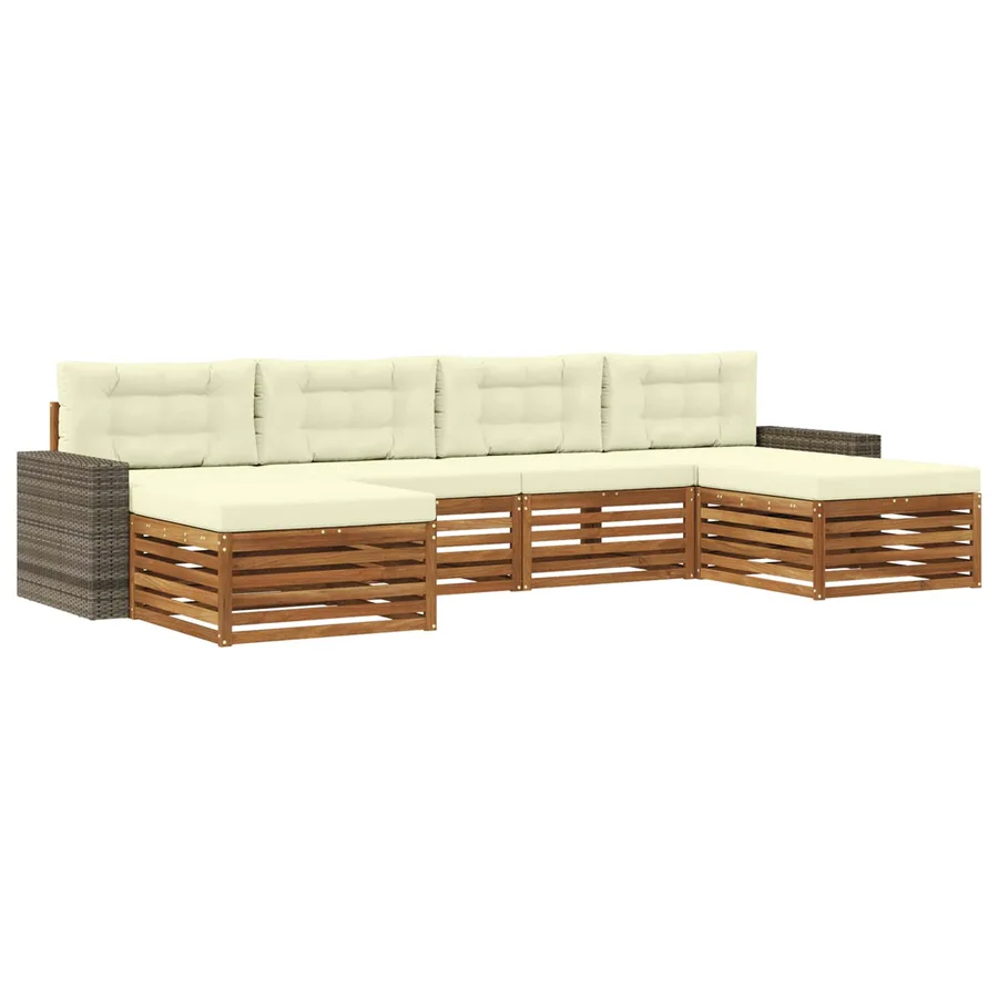 Ensembles de canapés avec coussin 6 pcs Bois d'Acacia Massif - 2