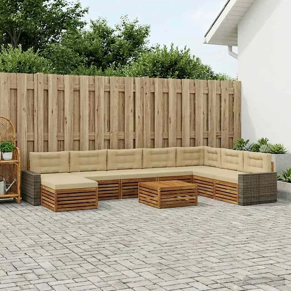 Ensemble de canapés d'extérieur 9 pcs Naturel et Beige