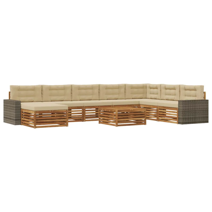Ensemble de canapés d'extérieur 9 pcs Naturel et Beige - 2