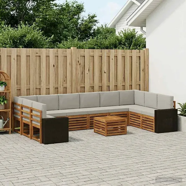 Ensemble de canapés d'extérieur 11 pcs Naturel et gris clair