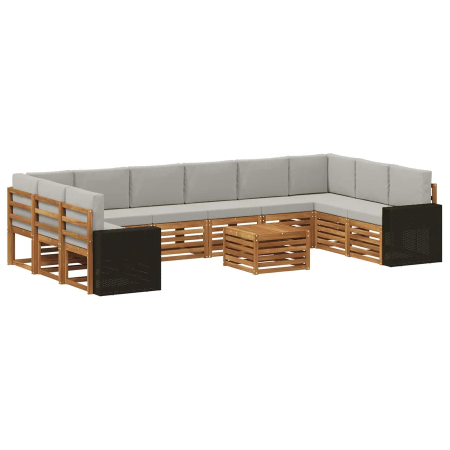 Ensemble de canapés d'extérieur 11 pcs Naturel et gris clair - 2