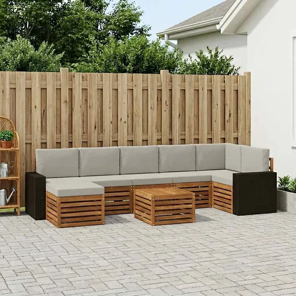 Ensemble de canapés d'extérieur 8 pcs Naturel et gris clair