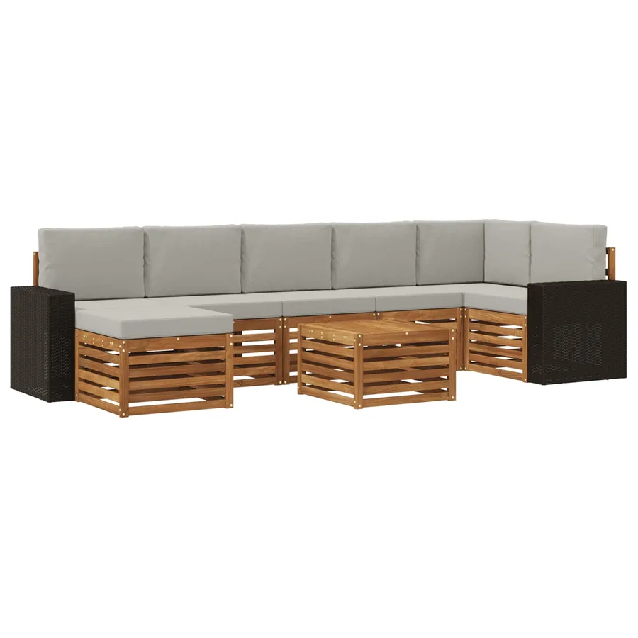 Ensemble de canapés d'extérieur 8 pcs Naturel et gris clair - 2
