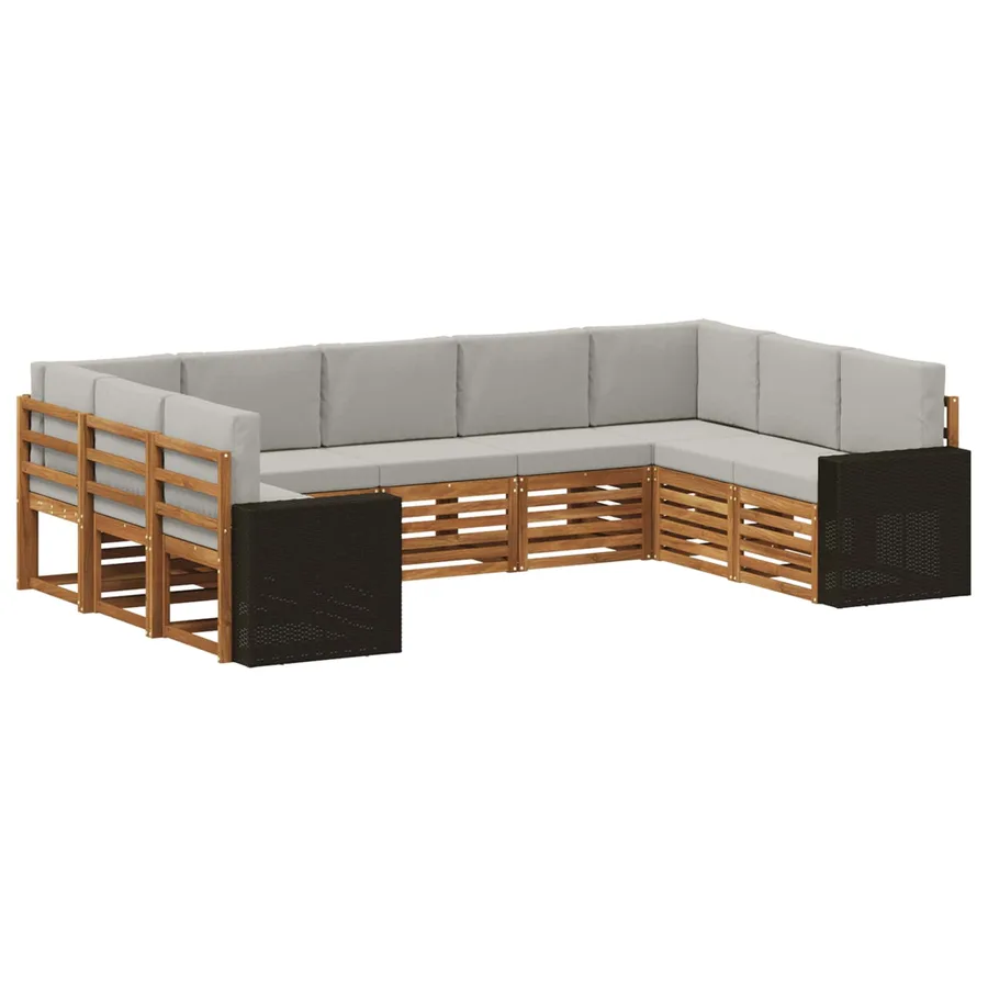 Ensemble de canapés d'extérieur 9 pcs Naturel et gris clair - 2
