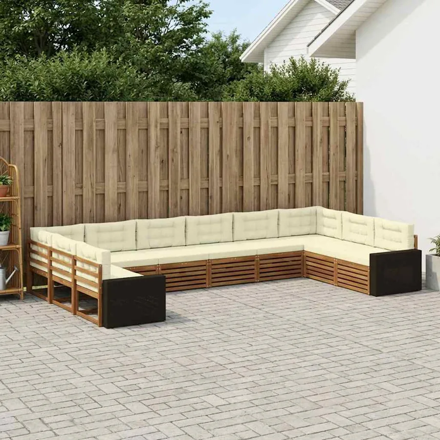 Ensembles de canapés avec coussin 10 pcs Bois d'Acacia Massif