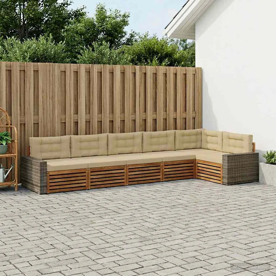 Ensemble de canapés d'extérieur 6 pcs Naturel et Beige