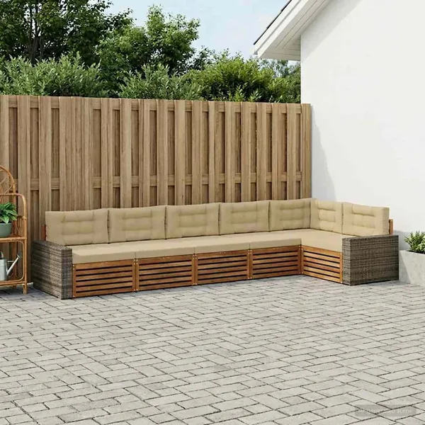 Ensemble de canapés d'extérieur 6 pcs Naturel et Beige