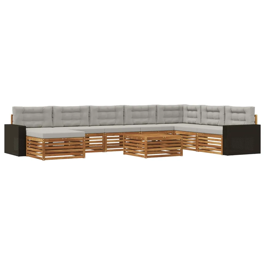 Ensemble de canapés d'extérieur 9 pcs Naturel et gris clair - 2