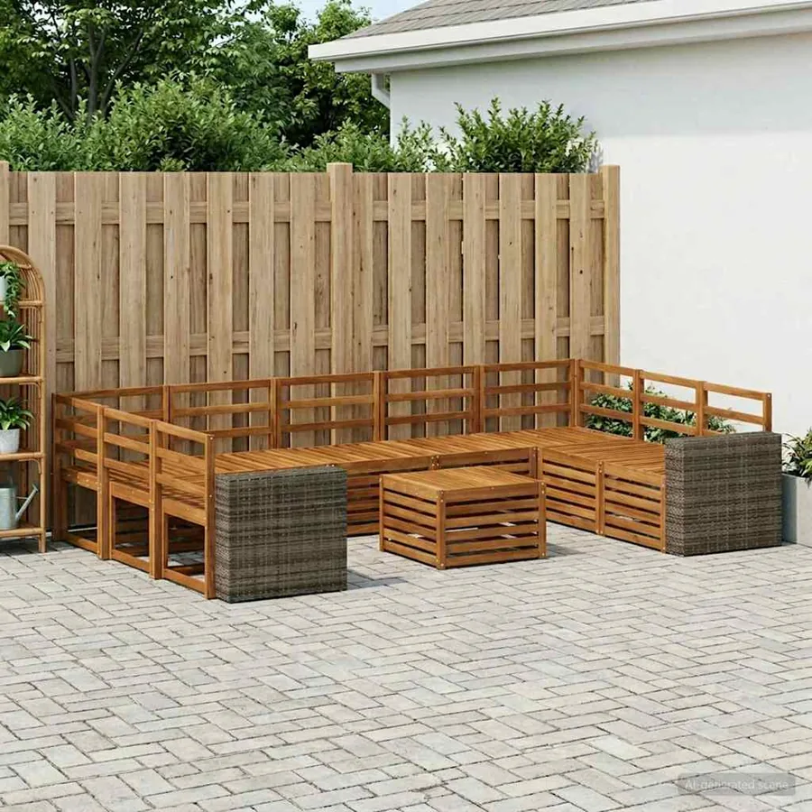 Ensembles de canapés 10 pcs Naturel Bois d'Acacia Massif