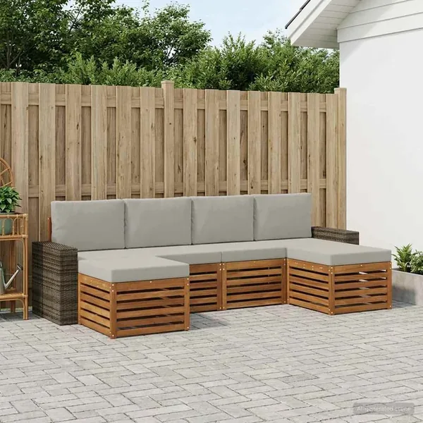 Ensembles de canapés avec coussin 6 pcs Naturel et gris clair