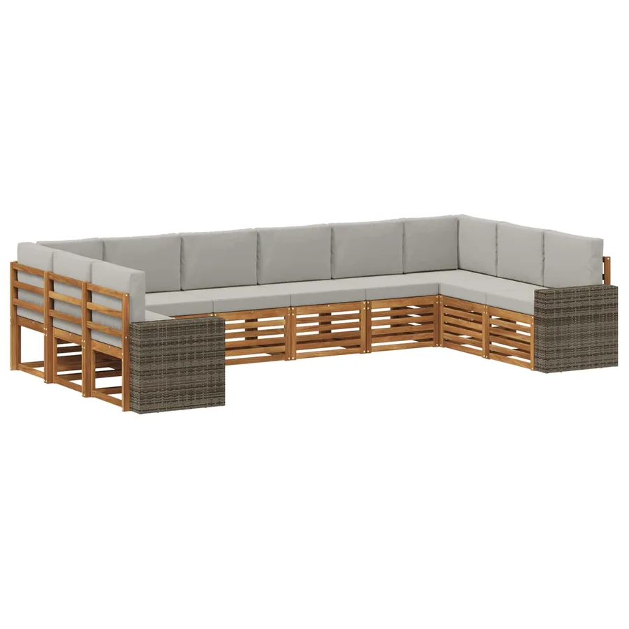 Ensemble de canapés d'extérieur 10 pcs Naturel et gris clair - 2