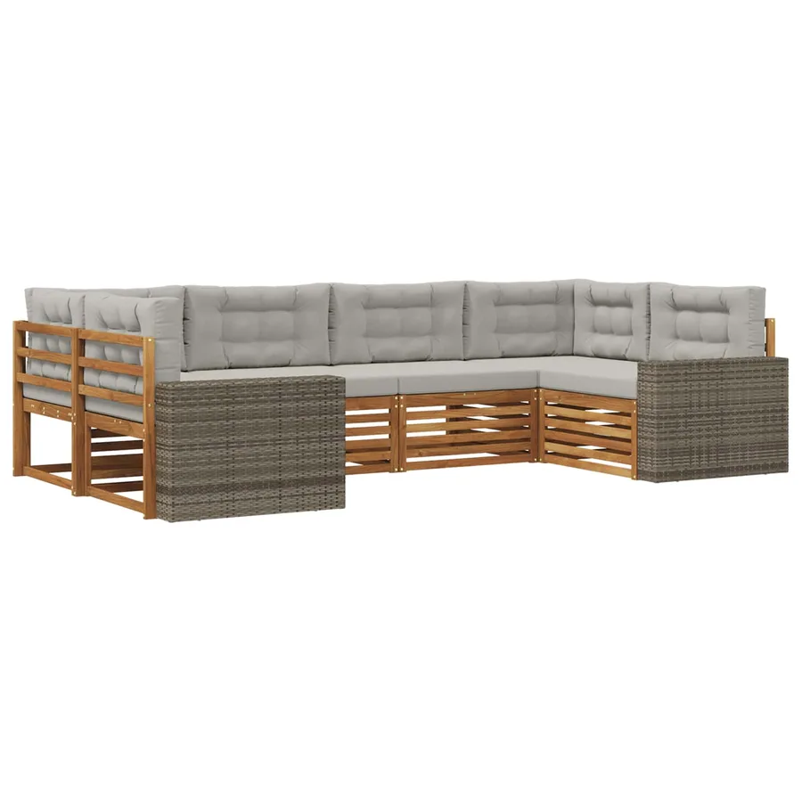 Ensemble de canapés d'extérieur 6 pcs Naturel et gris clair - 2