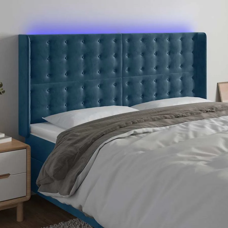 Tête de lit à LED Bleu foncé 163x16x118/128 cm Velours