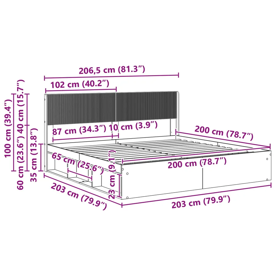 Cadre de lit avec rangement et tête de lit 2 pc - 10
