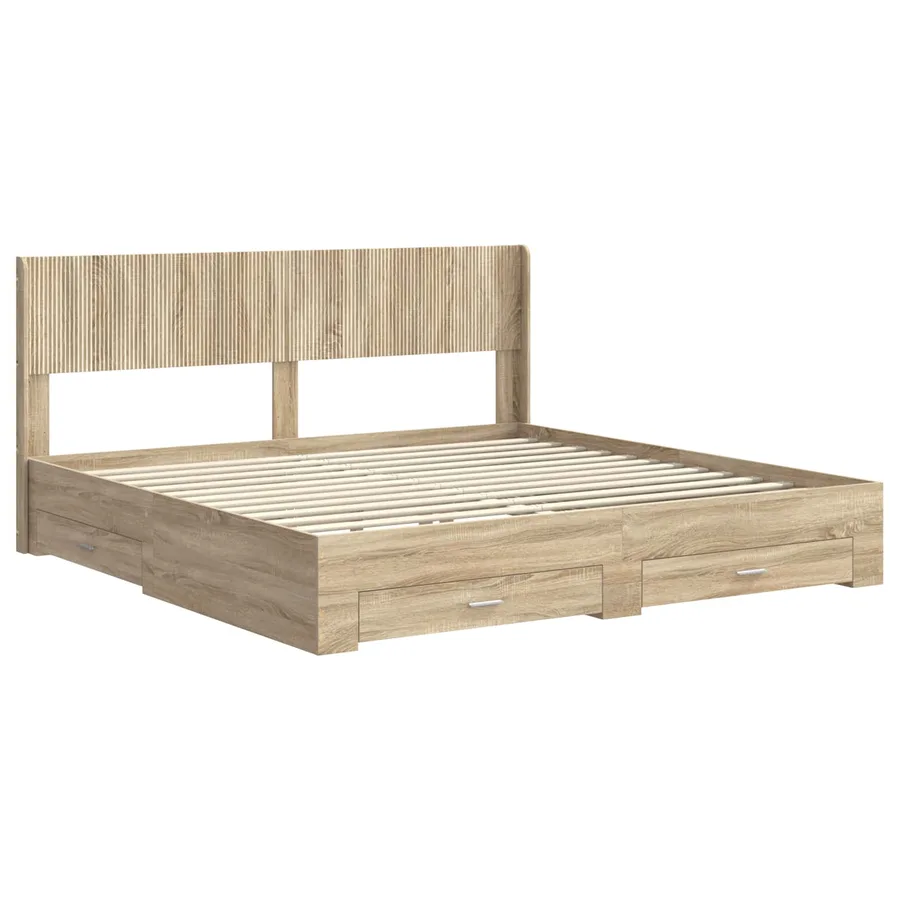 Cadre de lit avec rangement et tête de lit Chêne Sonoma - 4