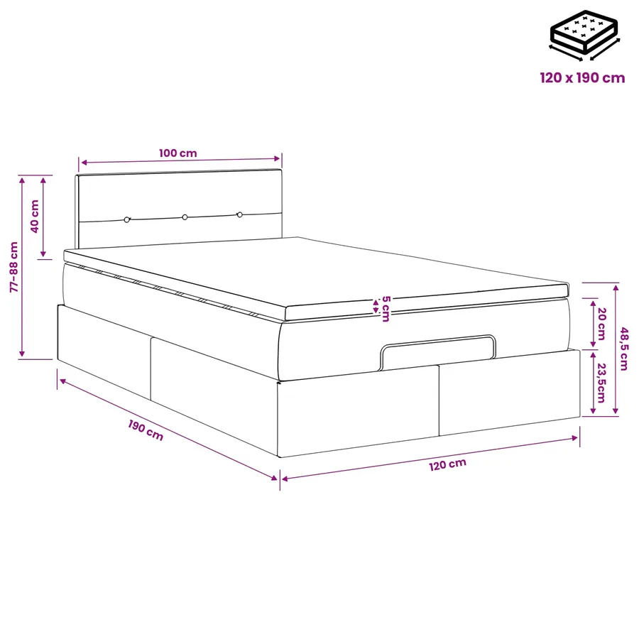 Lit ottoman avec matelas Noir 120 x 190 cm Tissu - 11
