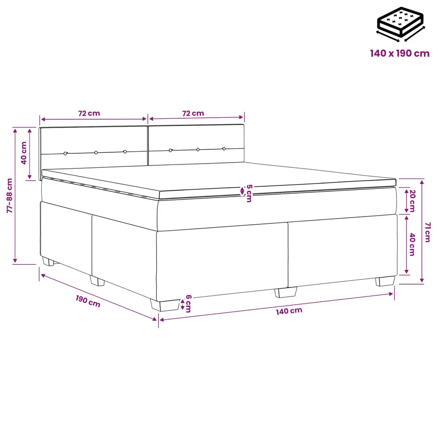 Lit boxspring avec matelas Gris clair 140 x 190 cm Tissu - 10