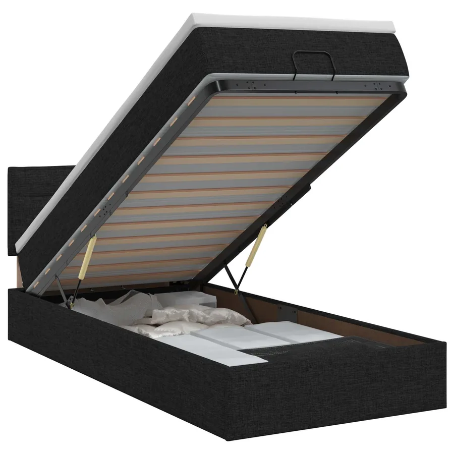 Lit ottoman avec matelas Noir 100 x 200 cm Tissu
