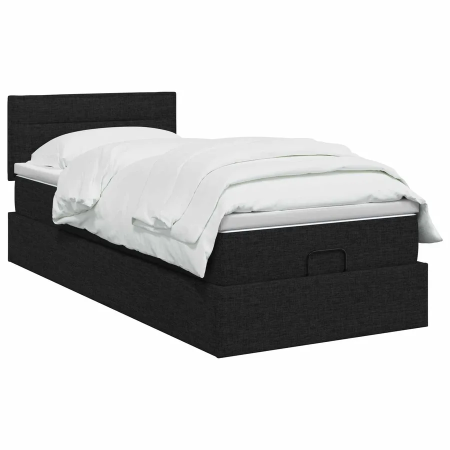 Lit ottoman avec matelas Noir 100 x 200 cm Tissu - 2