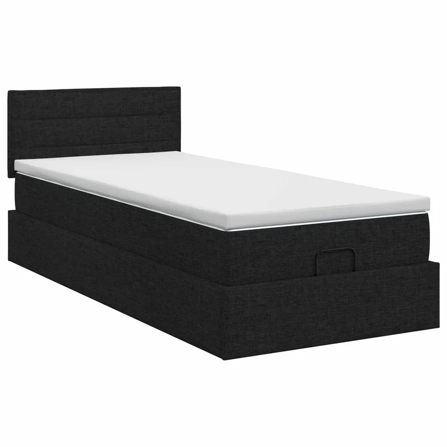 Lit ottoman avec matelas Noir 100 x 200 cm Tissu - 7