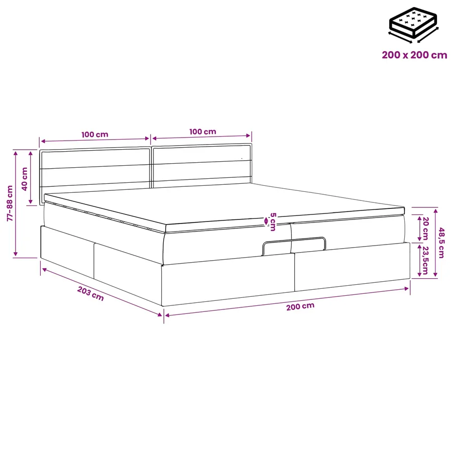 Lit ottoman avec matelas Gris clair 200 x 200 cm Tissu - 11