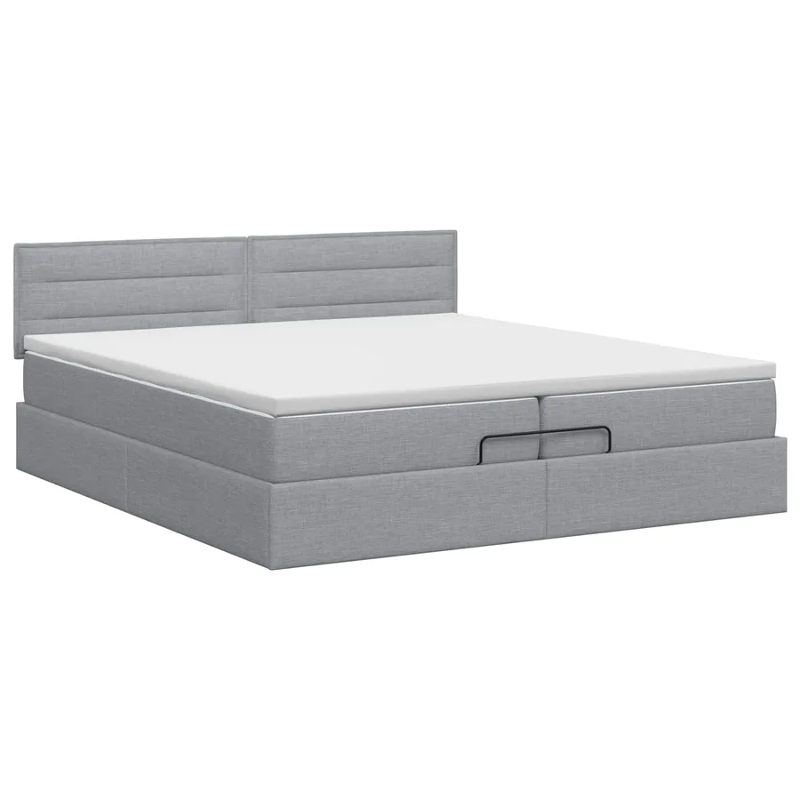 Lit ottoman avec matelas Gris clair 200 x 200 cm Tissu - 3