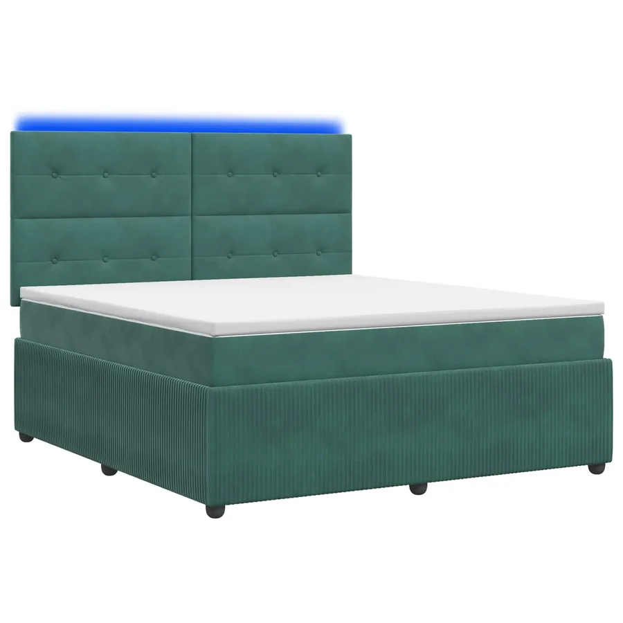 Lit boxspring LED avec matelas Vert foncé 160 x 200 cm Velours