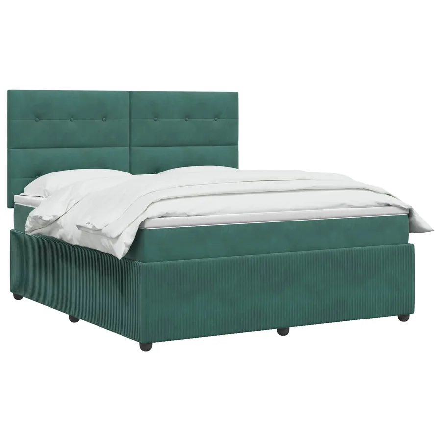 Lit boxspring LED avec matelas Vert foncé 160 x 200 cm Velours - 2