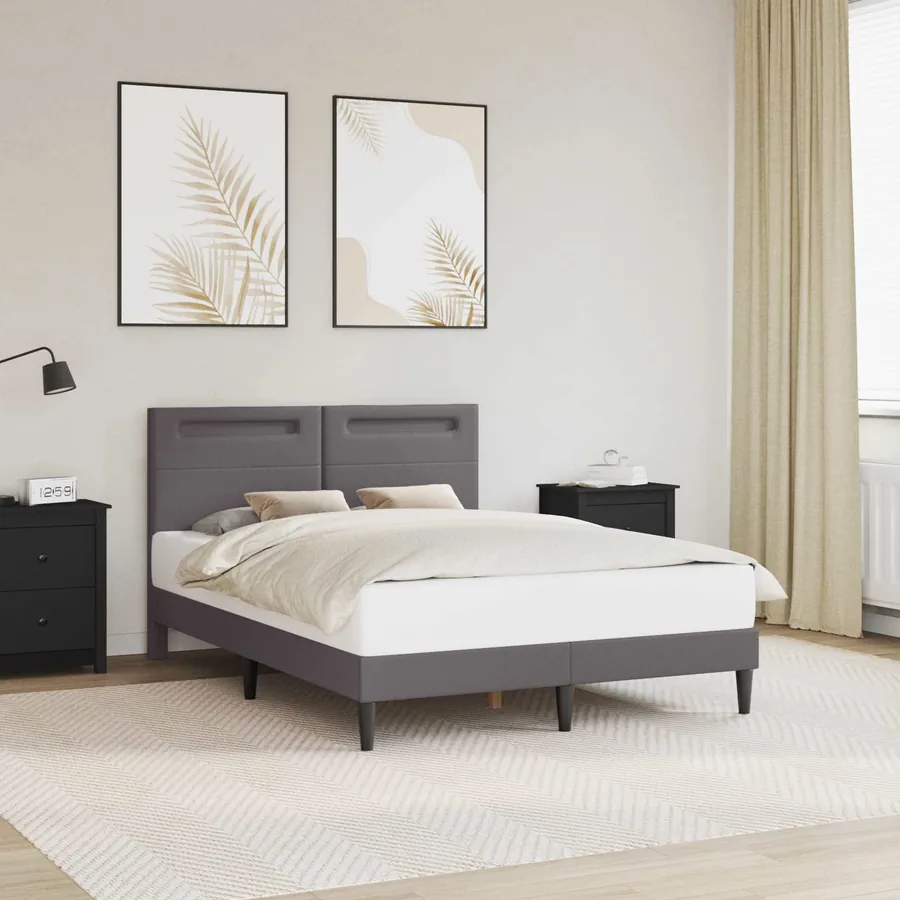 Cadre de lit avec bandes LED Gris 140 x 200 cm Simili cuir
