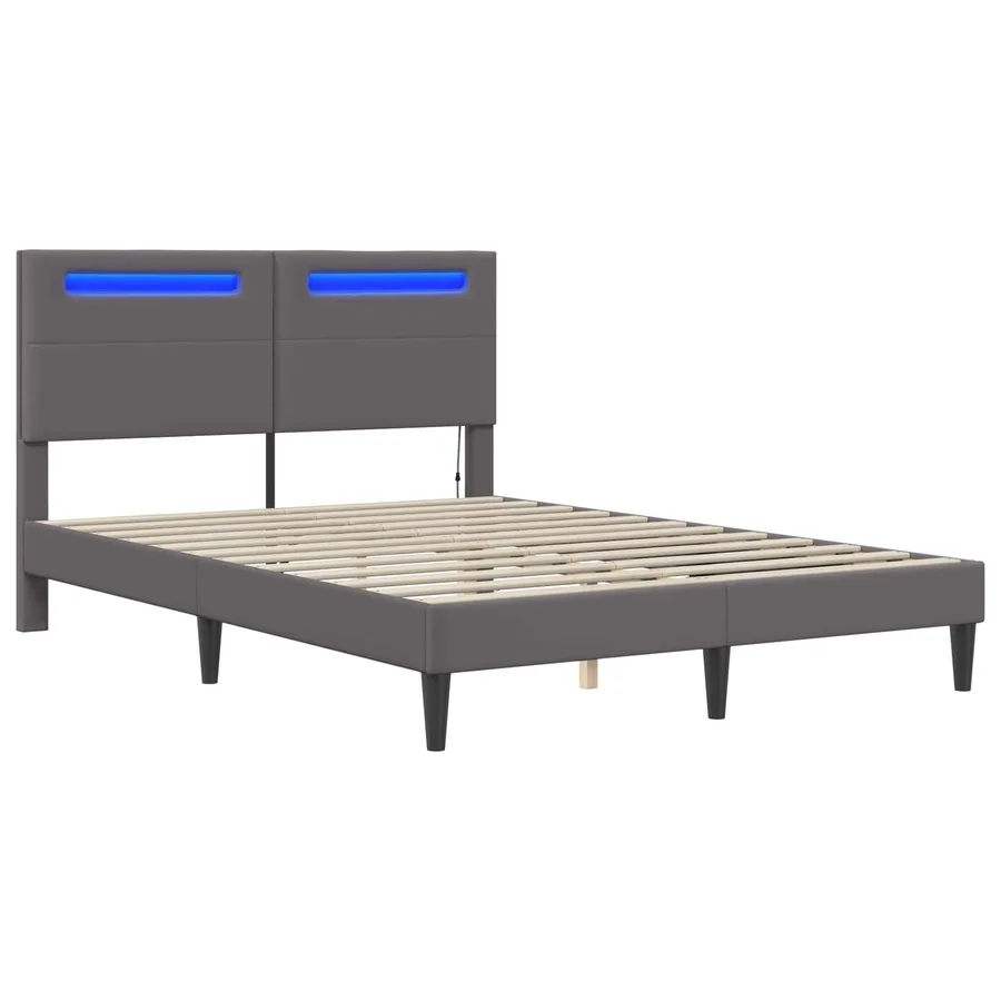 Cadre de lit avec bandes LED Gris 140 x 200 cm Simili cuir - 5