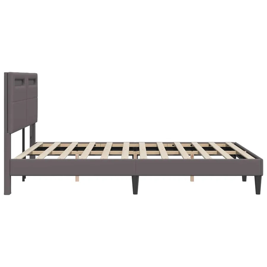 Cadre de lit avec bandes LED Gris 140 x 200 cm Simili cuir - 7