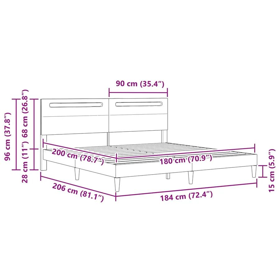 Cadre de lit avec bandes LED Blanc 180 x 200 cm Simili cuir - 12