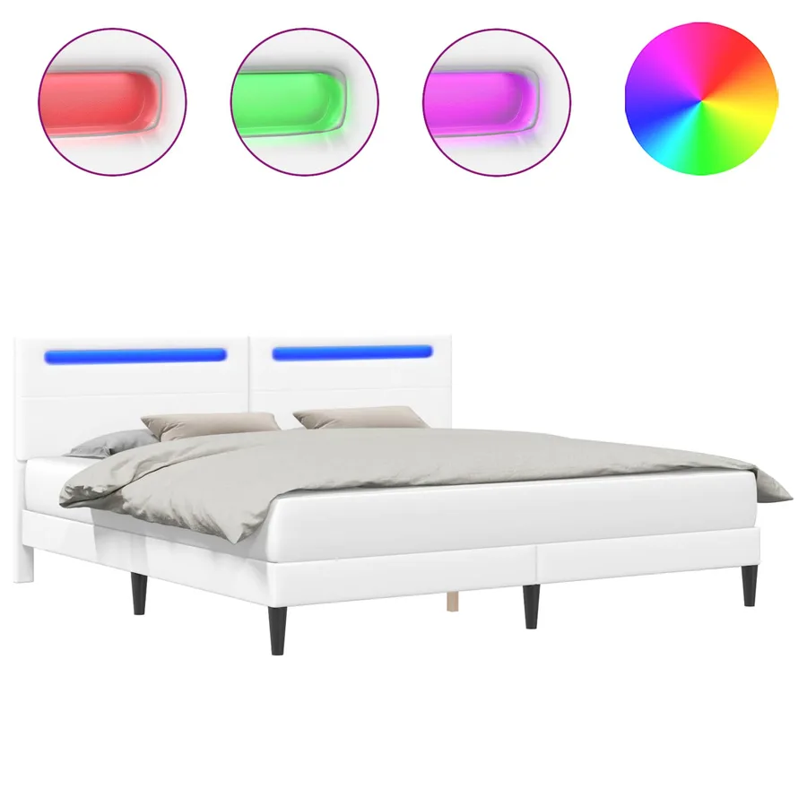 Cadre de lit avec bandes LED Blanc 180 x 200 cm Simili cuir - 2