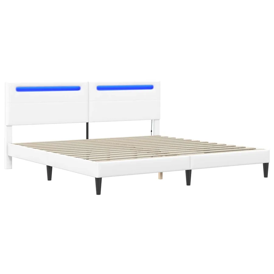 Cadre de lit avec bandes LED Blanc 180 x 200 cm Simili cuir - 5
