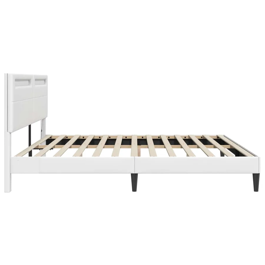 Cadre de lit avec bandes LED Blanc 180 x 200 cm Simili cuir - 7