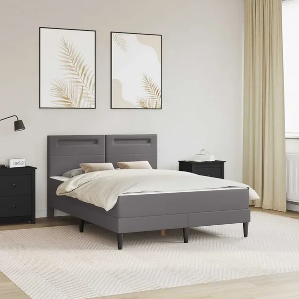 Cadre de lit avec bandes LED Gris 140 x 200 cm Simili cuir