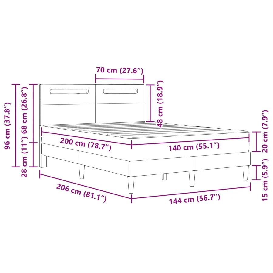 Cadre de lit avec bandes LED Gris 140 x 200 cm Simili cuir - 15
