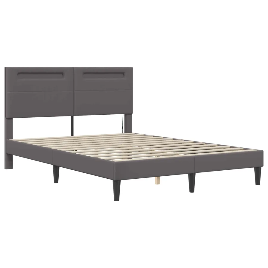 Cadre de lit avec bandes LED Gris 140 x 200 cm Simili cuir - 6