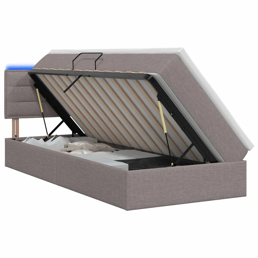 Lit de rangement LED avec matelas Taupe 90 x 200 cm Tissu