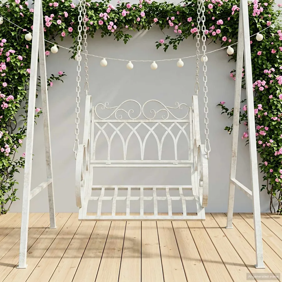 Banc Balançoire Acier 71 x 75 x 59 cm Blanc antique