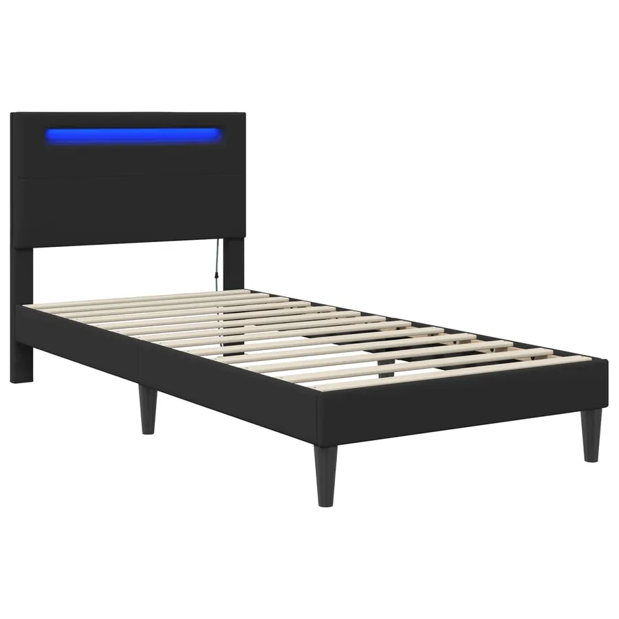 Cadre de lit avec bandes LED Noir 90 x 190 cm Simili cuir - 5