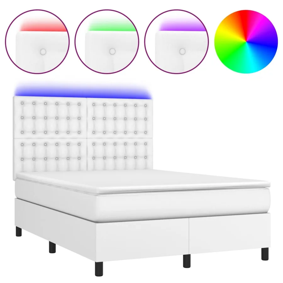 Sommier à lattes de lit avec matelas et LED Blanc 140x200 cm - 2