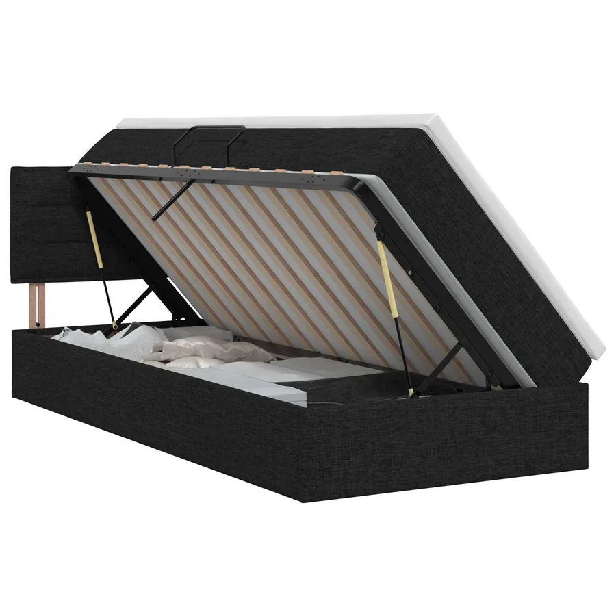 Lit avec rangement et matelas avec tête de lit Noir 90 x 200 cm