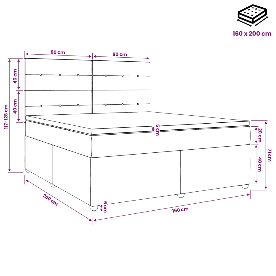 Lit boxspring LED avec matelas Rose 160 x 200 cm Velours - 11