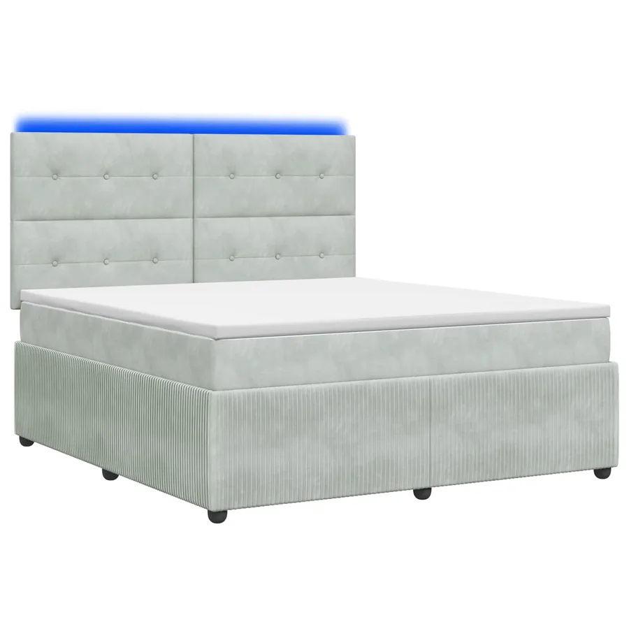 Lit boxspring LED avec matelas Gris clair 180 x 200 cm Velours